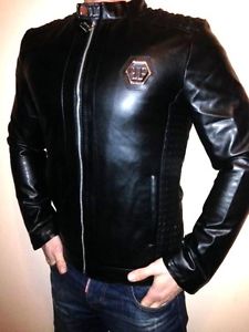 Philipp Plein New Leather Jacket Men's Jacket Fashion Coat BNWT Size L Black