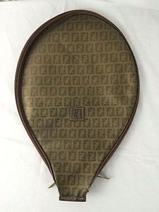 Vintage Fendi Tennis Racquet Cover Brown Bronze Signature FF Zip Closures