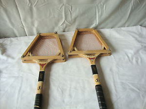 Pair of Vintage SPALDING AWARD Champion Play Wooden Tennis Rackets with Press