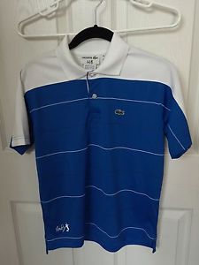 New LACOSTE Boys Andy Roddick Collection Tennis Polo, Blue/White, Size 14