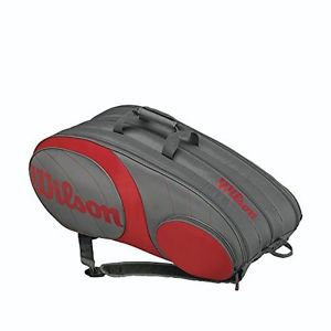 Wilson WRZ853512 Team Racquet Bag (Holds 12-Racquet), Gunmetal/Red