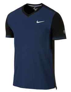 Nike RF Premier Roger Federer Tennis Shirt Crew V-Neck 685255-410 Large Navy