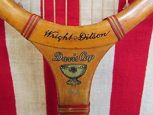 Vintage Wright & Ditson early Wood Davis Cup Tennis Racquet Antique w/Wood Rack