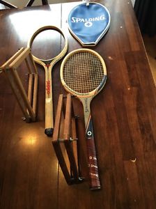 Adidas And Spalding Wood Tennis Rackets With 1 Case And 2 Presses