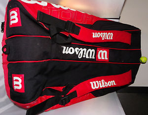 Wilson Tour Tennis Bag w/Thermo & Moistureguard Red Black White 12-15 Rackets