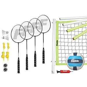 Deluxe Complete Outdoor Summer Game Set - Volleyball PVC Poles Badminton Birdies
