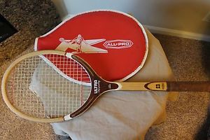 Vintage 1970's Kmart K All Pro Wood Tennis Racket Racquet & Red and White Cover