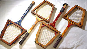 Lot of 4 VINTAGE TENNIS RACQUETS w/ Wooden Presses - MAN-CAVE DEN WALL DECOR