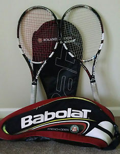 2 BABOLAT RACQUETS & 2 BAGS PURE DRIVE FRENCH OPEN ROLAND GARROS TENNIS SET