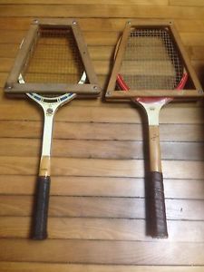 2 Vintage Wooden Tennis Racquets W/ Press Frames, Revelation and Davis Classic