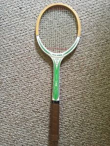 Vintage 1970's Kmart K All Pro Wood Tennis Racket Racquet & Green And White! ---