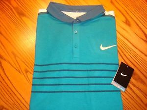 NIKE ROGER FEDERER POLO TENNIS  SHIRT LARGE DRI-FIT GREEN/WHITE/NAVY
