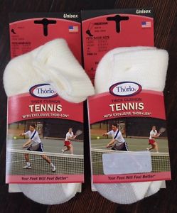 2-Pairs Thorlo Unisex Thick Cushion Tennis Socks Mini Crew White TMX-11 NEW USA