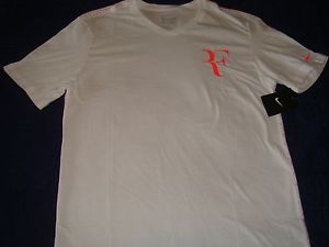NIKE ROGER FEDERER V-NECK TENNIS TEE T-SHIRT LARGE ATHLETIC CUT WHITE