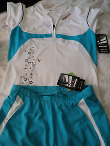 Babolat Club Women  Performance Tennis Tank Top and Skort Md Blue & White NWT