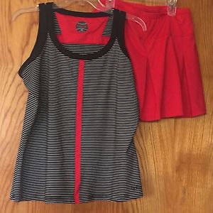 Women's Black & Red BolleTennis Outfit, XL top/L skort