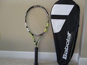 BABOLAT AEROPRO DRIVE 2014 RECENTLY STRUNG NRG2 17 4 1/4 GRIP NEW GRIP & COVER