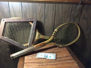 2 ANTIQUE Tennis RACKETS Imperial Wright And Ditson Leather Grip Cork Handle?