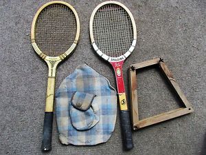 Vintage Wood TENNIS RAQUETS Racket SPALDING Domino & Pancho Gonzales w/Covers