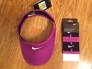 NWT Nike womens Feather Light tennis Visors and Wristband, Purple /Black color