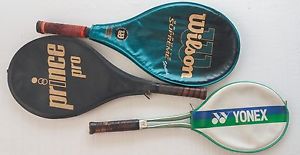 3 Vintage Tennis Rackets: Yonex Aluminum, Prince Pro, Wilson Graphite Supreme