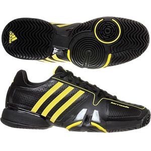 Adidas Baricade 7 mens tennis shoe, Djokovic style,black & yellow trim size 91/2