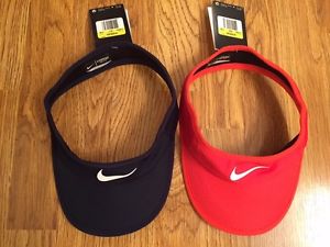 Two New Nike womens DriFit Feather Light tennis Visors, Red Orange , Blue color