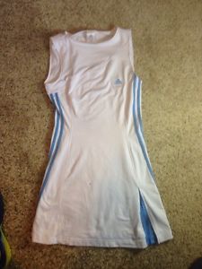 Addidas Womens TENNIS DRESS SIZE 40 White/Blue Stripe Climacool. Ked