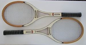 2 SLAZENGER OMEGA FIBER REINFORCED TENNIS RACKETS - VINTAGE  - L 4 3/8 - JAPAN