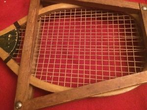 Wright & Ditson Wood Tennis Racket THE STAR Green solid wedge w Cat Gut Intact S