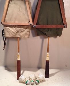 2 Vintage Wright & Ditson Wood Prize Cup Badminton Racket + 2 Wood Press