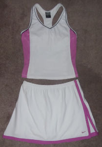 WOMENS NIKE DRI-FIT WHITE LAVENDER 2 PC TENNIS GOLF OUTFIT {M 8-10 & S 4-6}