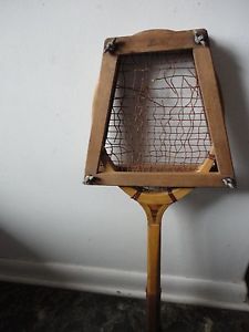 Vtg Rare Ken-Wel wood tennis racket & press 1930 gut string hand sewn grip Champ