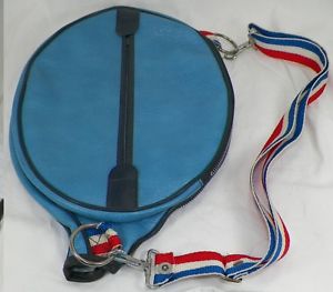 VINTAGE 1973 BLUE NAUGAHYDE TENNIS RACQUET COVER WITH STRAP AND TWO POCKETS