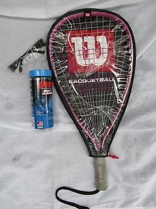 Wilson Hope Pink Recreational XS 3 7/8 Racketball Racket Cover Glasses Ball Set