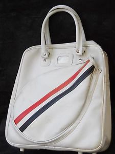 CLASSIC 1970s TENNIS BAG~~WHITE Vinyl  w/RED