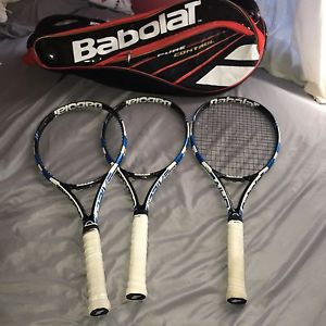 3 Babolat Pure Drive Tour Tennis Rackets And 12 Racket Tennis Bag