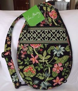 VERA BRADLEY TENNIS RACQUET BAG CASE COVER WITH SHOULDER STRAP - BOTANICA BLACK