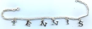 .925 Sterling Silver Bracelet spells T E N N I S  7 inch Bracelet Spring Closure