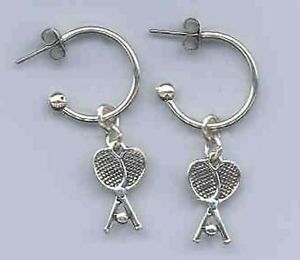 .925 Sterling Silver Tennis Crossed Racquets Hoop Earrings New