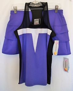 NWT Women's Lucky In Love (2 piece) tennis set size SMALL - Purple/Black/White