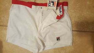 Vintage Fila White, Borg-Waistband Tennis Shorts Size 38 Pantaloncino new in 80s