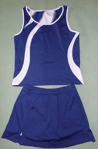 Women's Navy Blue Wimbledon Tennis Skirt Skort Tank Top Shirt Set Size S/M S M