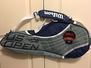 WILSON US OPEN TRIPLE TENNIS BAG GREY/BLUE