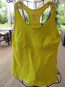 Women NIKE Bright Yellow DRI-FIT Tennis Razor Back Top Built In Bra Large Ex Con