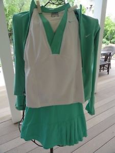 Women NIKE 3 Piece Tennis Set Jacket XS Top S Skort XS Turquoise White Ex Cond