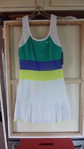 NIKE DRI-FIT WHITE,GREEN,VOLT,ROYAL BLUE  TENNIS DRESS  SZ. M    NWT