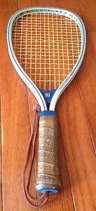 WILSON TEMPEST RACQUETBALL RACQUET WITH COVER LEATHER GRIP SILVER VINTAGE