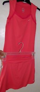 Pink Coral NIKE DRI-FIT Tennis OUTFIT Sleeveless TOP Shirt SKIRT Womens XS Small