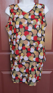 Darling Sugar n Slice Tennis Skirt & Top LARGE Olive Red Yellow Circles EUC